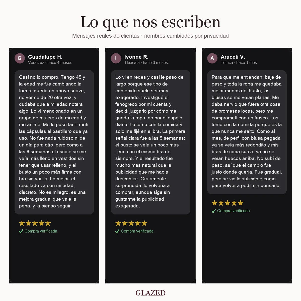 Lo que nos escriben · mensajes de clientas